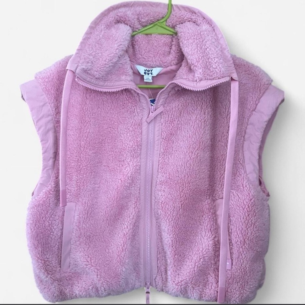 JOYLAB PINK PUFFER VEST FUZZY | FUR ZIPUP WOMENS XS - NWT “high pile + puffer” - Picture 3 of 3